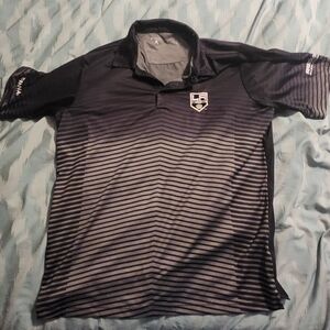 Men's Los Angeles Kings Antigua Polo Gray/Black‎ Striped Men's Large 50th Year.